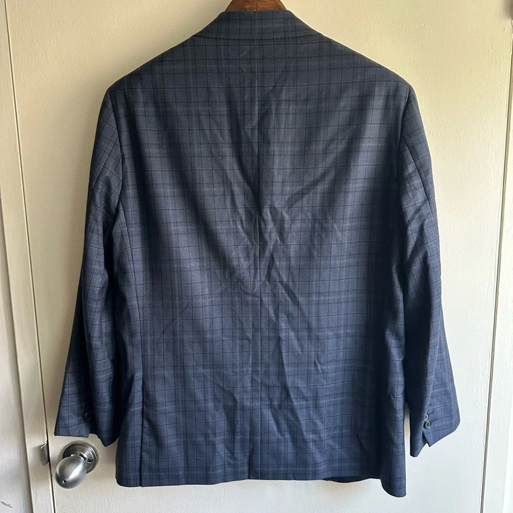 ISAIA Navy Fully Canvassed Checkered Blazer
